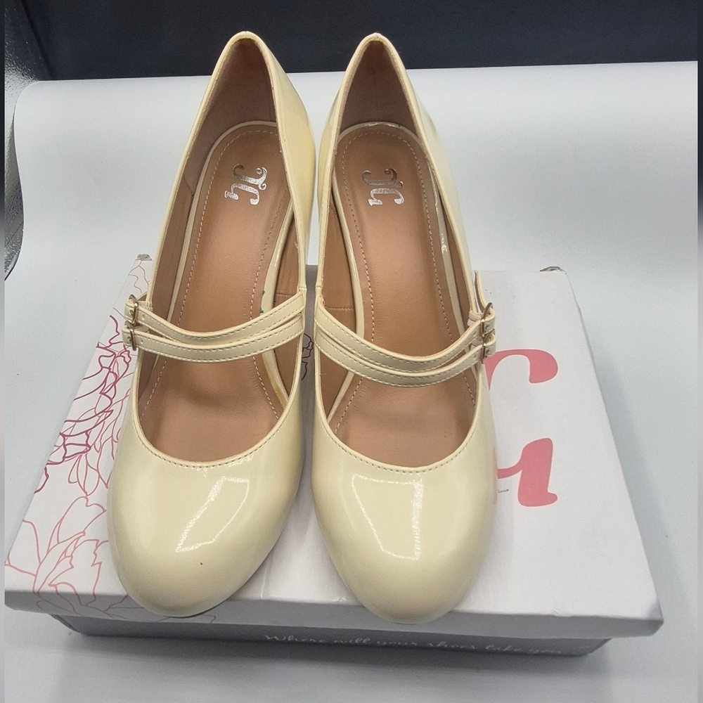 Patent Mary Jane Heels in Cream — Women's Dress Pumps